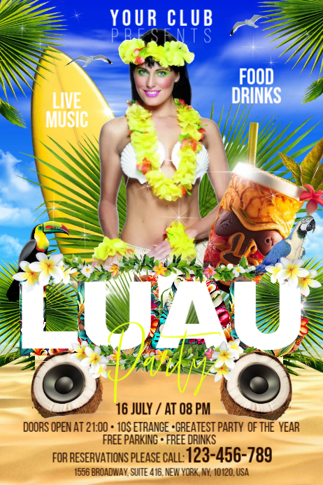 Luau Party Banner 4 x 6 fod template