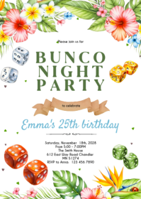 Luau tropical Bunco Party Invitation A6 template