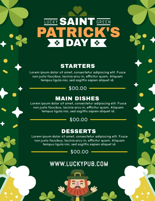 Lucky Green Saint Patrick's Day Ulotka (US Letter) template