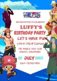 Luffy's One Piece Birthday Party Invitation A4 template