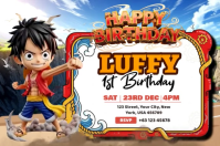 Luffy One Piece Birthday Banner Cartel de 4 × 6 pulg. template