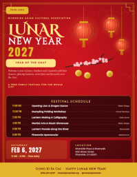 สีแดง Lunar New Year Festival ใบปลิว Template