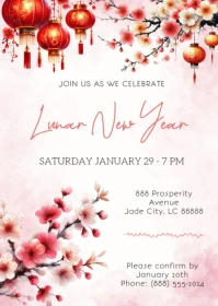 Lunar New Year Invitation, Chinese New Year Invitation Template A6