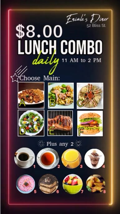 Lunch combo digital display งานแสดงผลงานแบบดิจิทัล (9:16) template