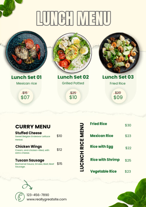 lunch menu template A4