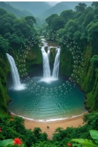 Lush Tropical Jungle Waterfall Background Pinterest Graphic template