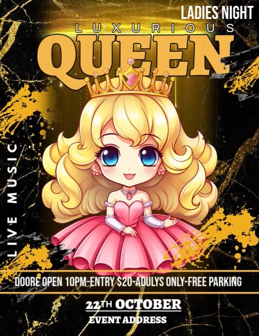 Luxurious Golden Queen Party Flyer Iflaya (Incwadi ye-US) template