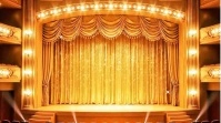 Luxurious Golden Stage Video Background with Sparkling Lights | Elegant Theater Template Pantalla Digital (16:9)