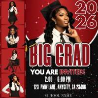 Luxury Big Grad 2026 Invitation Flyer | Editable Graduation Party Template Bold Red & Black Iphosti le-Instagram