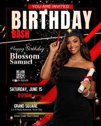 Luxury Birthday Bash Invitation Flyer Template | Red Black Elegant Party Invite | Editable Birthday Instagram Portrait