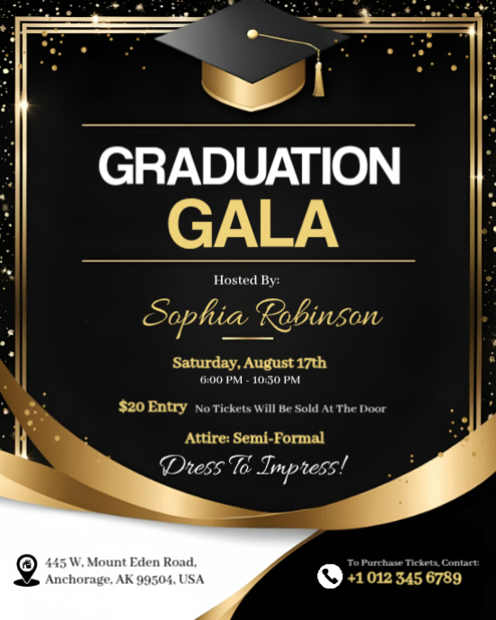 Luxury Black & Gold "Graduation Gala" Party Invitation Flyer Template | PosterMyWall Luxury Black & Gold "Graduation Gala" Party Invitation Flyer Template | PosterMyWall