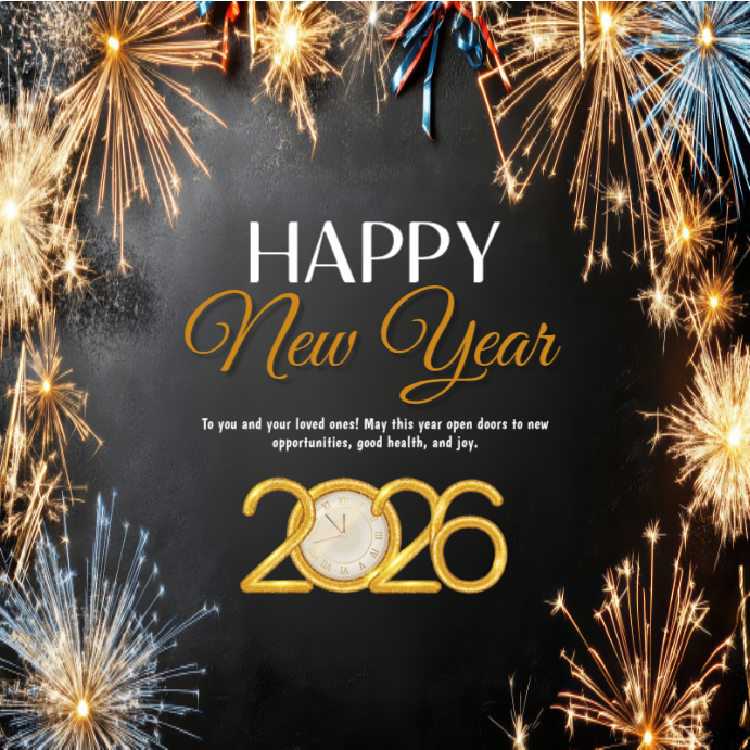 Luxury Black & Gold Happy New Year 2026 Fireworks Poster Template ...