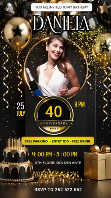 Luxury Black and Gold Birthday Invitation Template | PosterMyWall