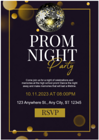 Luxury Black Gold Prom Night Party Invitation Flyer A6 template