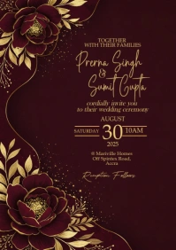 Luxury Burgundy and Gold Wedding Invitation A5 template