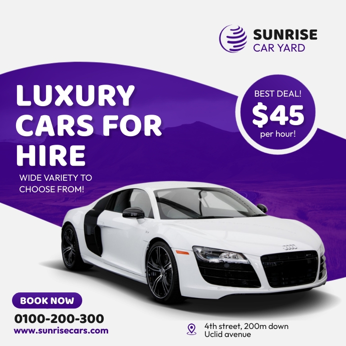 Luxury cars for hire Publicação no Instagram template