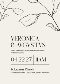 Luxury Cream & Black Wedding Story - Minimalist Botanical Line Art Wedding invitation A6 template