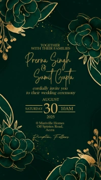 Luxury Emerald Green Wedding Invitation Digital Display (9:16) template