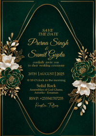 Luxury Emerald Green Wedding Invitation A5 template