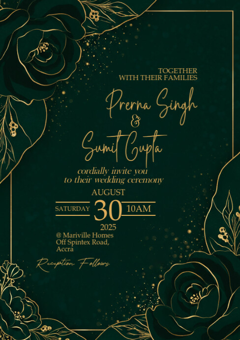 Luxury Emerald Green Wedding Invitation A5 template