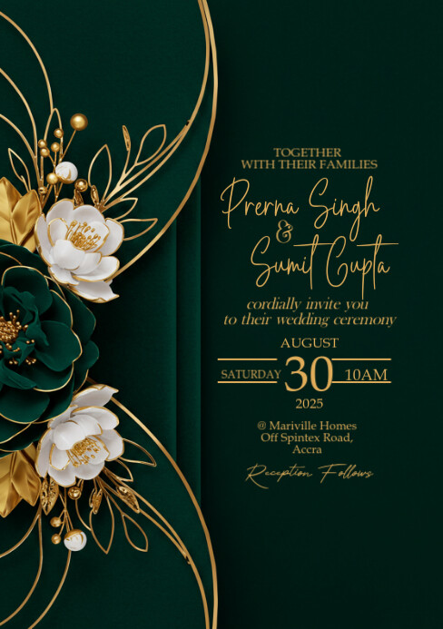 Luxury Emerald Green Wedding Invitation A5 template