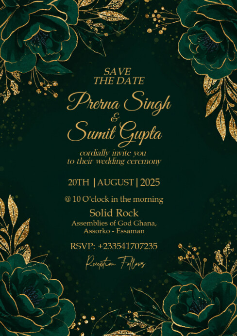 Luxury Emerald Green Wedding Invitation A5 template