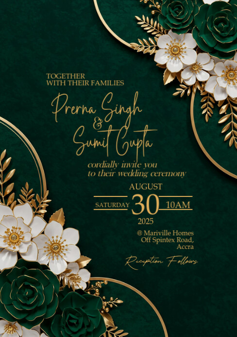 Luxury Emerald Green Wedding Invitation A5 template