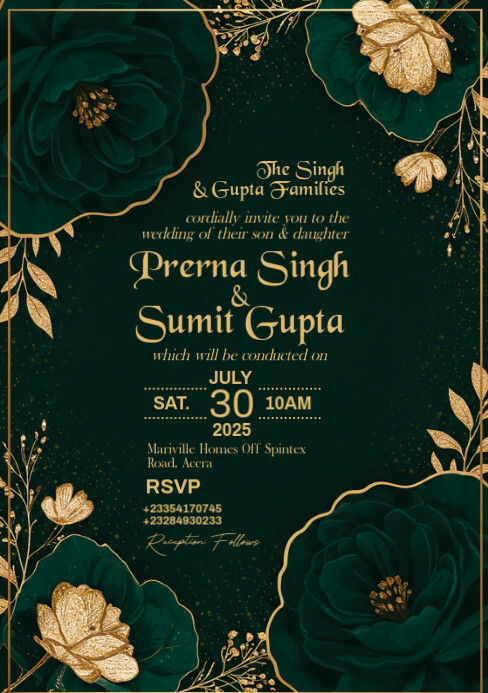 Luxury Emerald Green Wedding Invitation A5 template