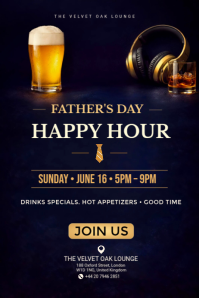 Luxury Father’s Day Happy Hour Flyer Template for Bar & Lounge Poster