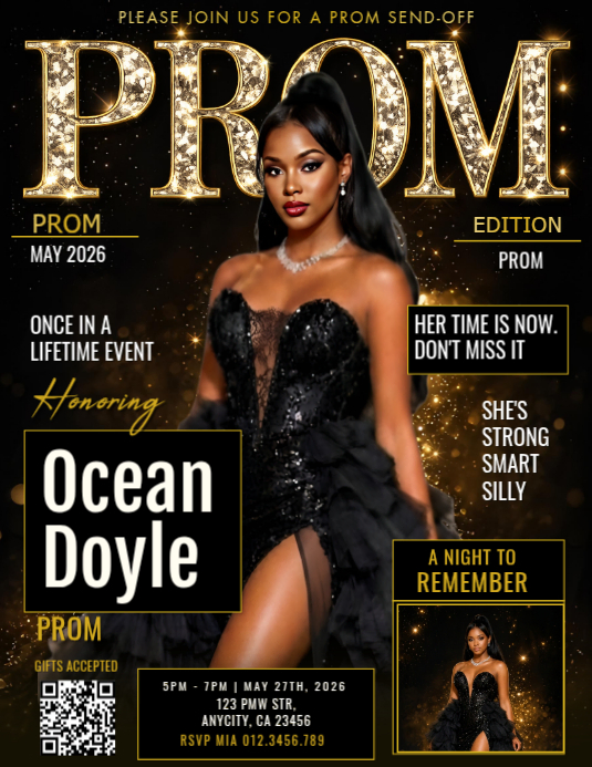 Luxury Gold Black Prom Send-Off Flyer Template | Elegant Graduation ...