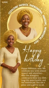 Luxury Gold Happy Birthday Animated Video Card Template – Editable Online Greeting & Invitation Pantalla Digital (9:16)