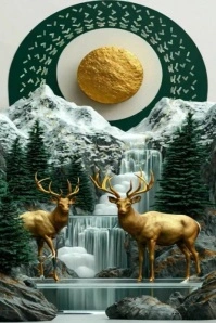 Luxury Golden Deer & Winter Waterfall Wall Art Pinterest Graphic template