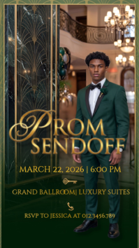 Luxury Green Prom Sendoff Invitation Flyer Template | Elegant Gold Formal Event Design Digital Displ 数字显示屏 (9:16)