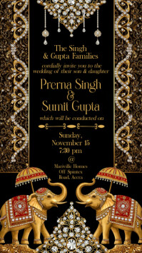 Luxury Indian Wedding Invitations Digital Display (9:16) template