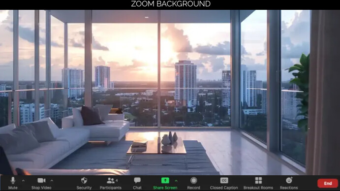 luxury living room background, zoom, city vie Presentation (16:9) template