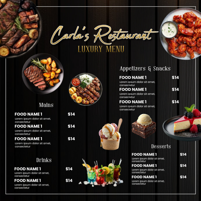 Luxury Restaurant Menu Template | PosterMyWall