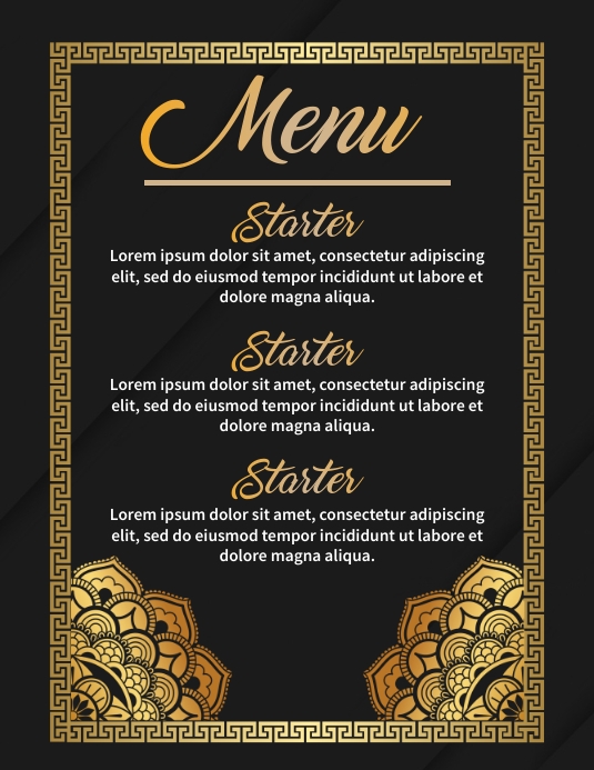 Luxury menu restaurant with ornamental elemen Template | PosterMyWall