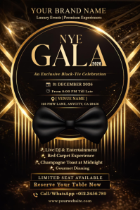 Luxury NYE 2026 Gala Poster | Black Tie New Year's Eve Party Flyer template