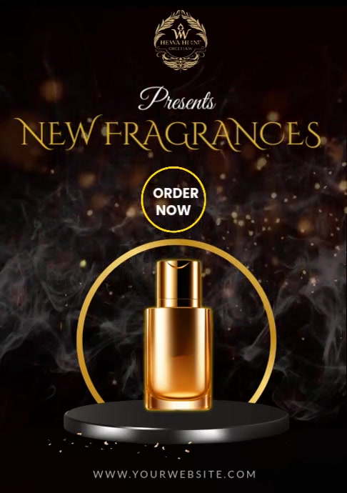 Luxury Perfume Ad Template – Gold & Black Fragrance Product Promo Design A4
