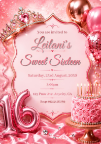 Pink Sweet Sixteen Birthday Party A4 Template