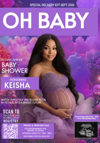 Luxury Purple Baby Shower Invitation Template | Elegant Mom-to-Be Floral Cloud Theme A4