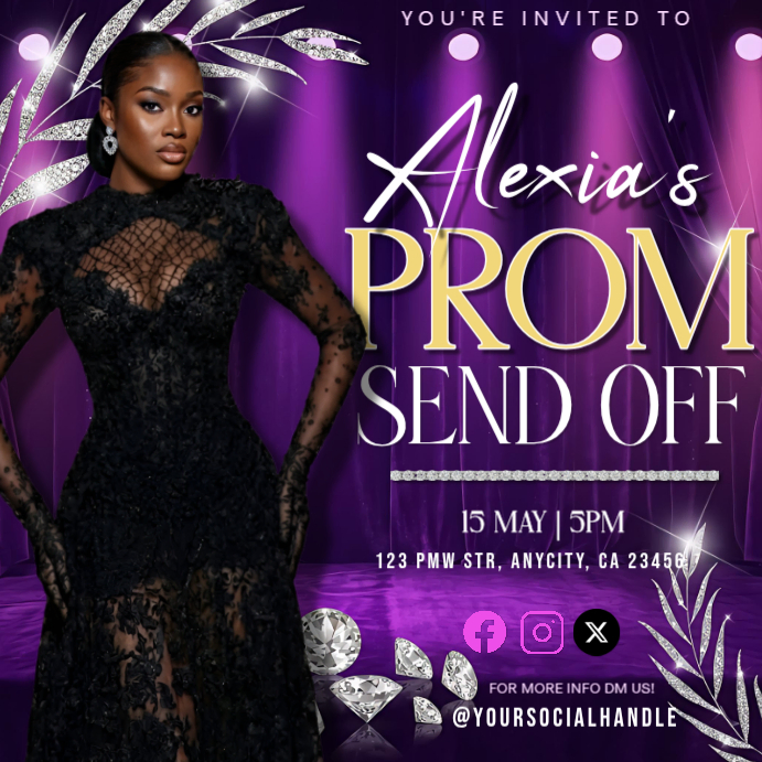 Send Off Invitations Template Copy of Luxury Purple Prom Send Off Invitation Template | Glam Birthday ...