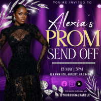 Luxury Purple Prom Send Off Invitation Template | Glam Birthday Party Flyer โพสต์บน Instagram