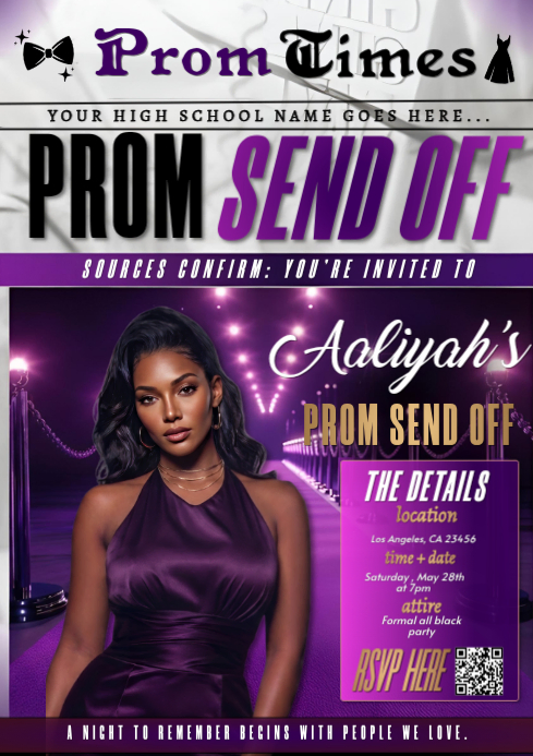 Purple Prom Send Off A4 Template | PosterMyWall