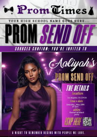 Luxury Purple Prom Send Off Party Invitation Flyer TemplateA4