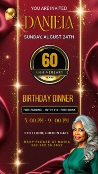 Luxury Red and Gold 60th Birthday Invitation Instagram Story template