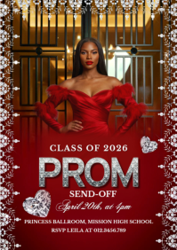 Luxury Red Prom Send-Off Invitation Template | Elegant High School Prom Night Flyer | Glam Graduatio A4