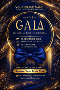 Luxury Royal Blue & Gold NYE Gala 2026 Poster Template 海报