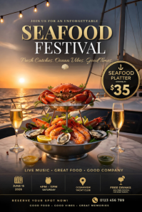 黑色 Seafood Festival Poster Template