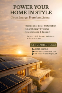 Luxury Solar Energy Flyer | Premium Home Solar Installation Ad | Clean Energy Modern House Promo Te Poster template